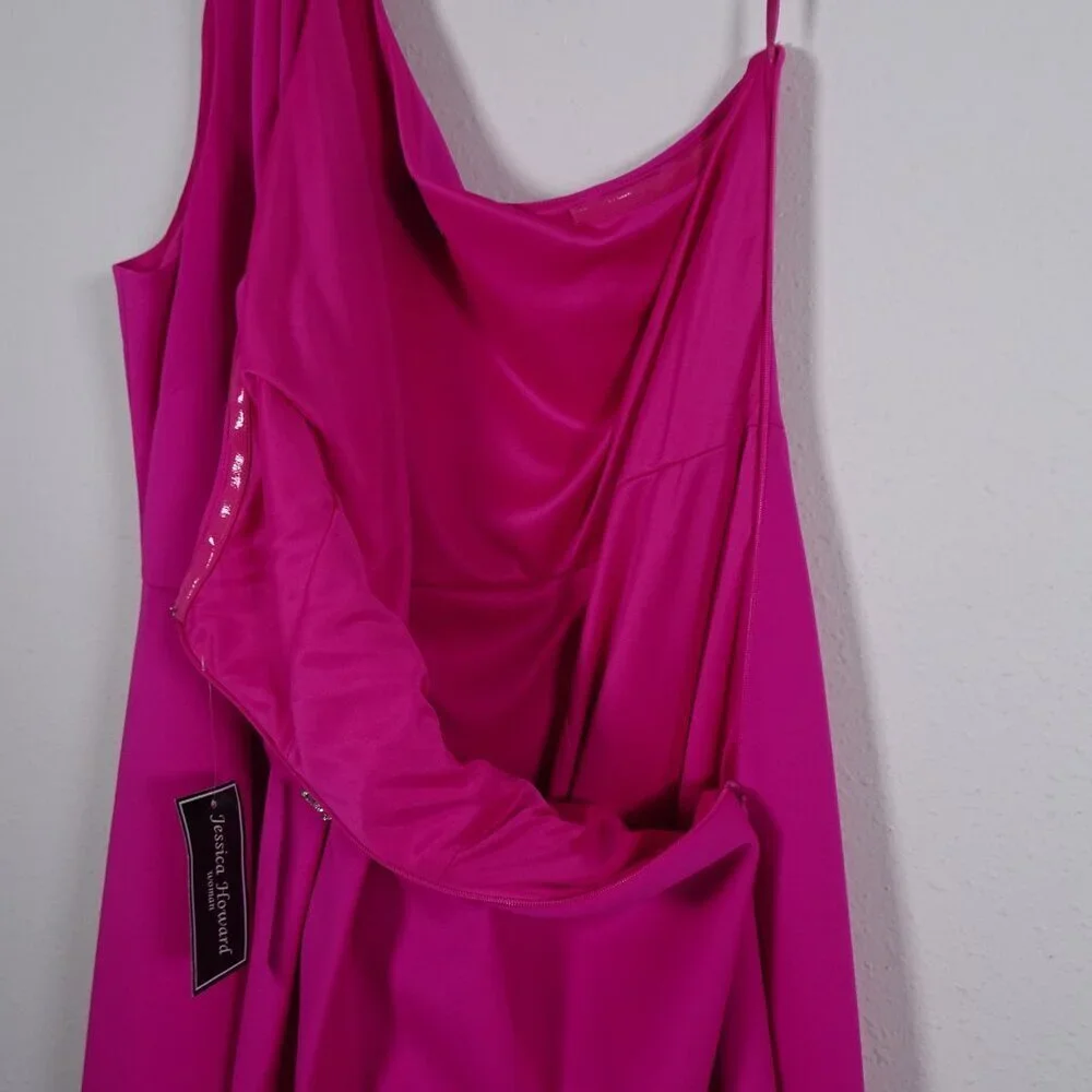 Jessica Howard One Shoulder Gown Plus Size 22W Pink Embellished Formal Hi-Low - Picture 6 of 10